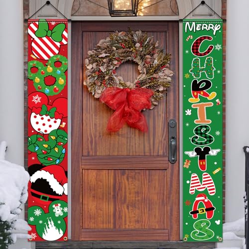 Mouse Christmas Porch Banner 2pc Front Yard Door Sign Decoration