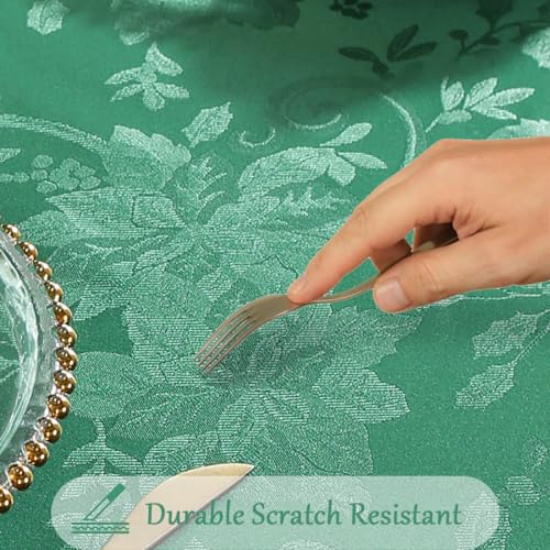 SASTYBALE Green 60x84 Inch Poinsettia Jacquard Christmas Tablecloth, Heavy Duty Wipeable