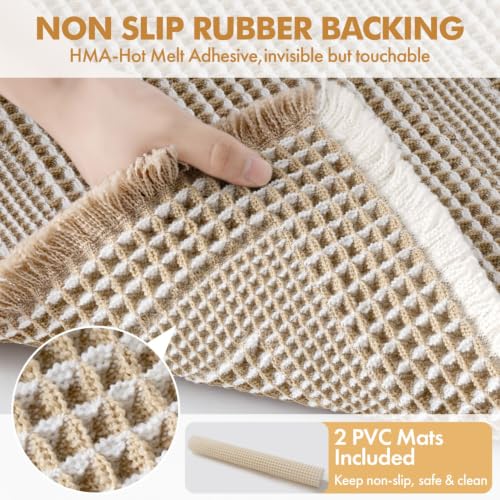 MIULEE Waffle Bathroom Rugs Set of 2 - Brown & Cream Boho Bath Mat
