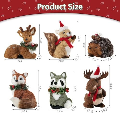Naturevibe Woodland Animal Decor Set of 6 — Rustic Christmas Figurines (Sisal)