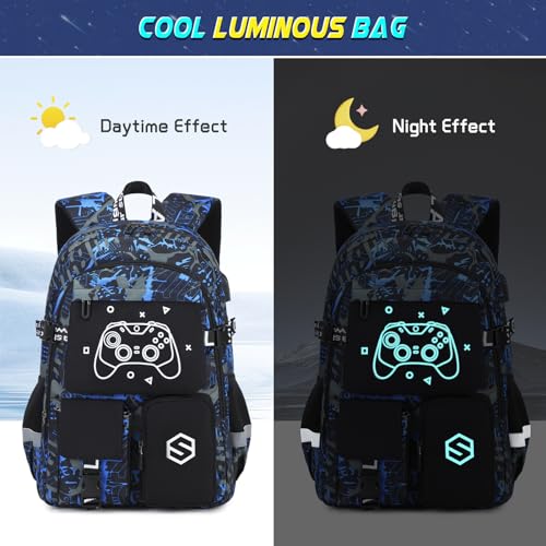 Cool Luminous Boys School Backpack Set with Lunch Bag & Pencil Case