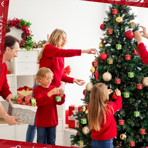 Chivao 24 Pcs Funny Color Plaid Mini Gift Box Christmas Ornaments 1.18 in