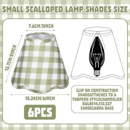 Gerrii 6 Pcs Scalloped Lampshades Green Plaid for Chandeliers – E12 Clip-On
