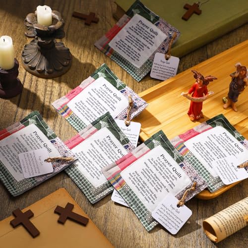 12 Mini Prayer Quilts with Cross - Handmade Scripture Gifts