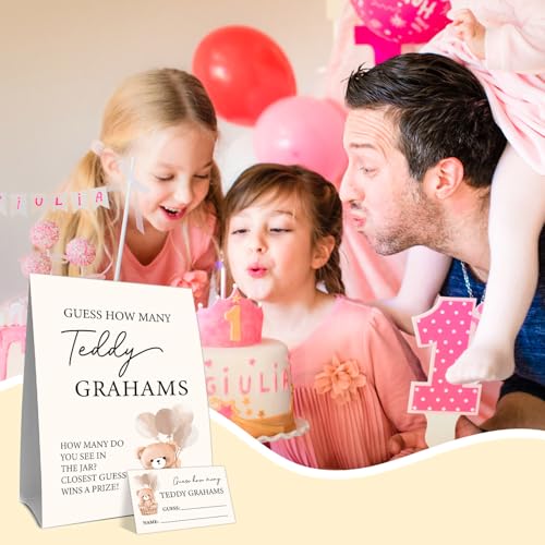 Teddy Bear Baby Shower Guessing Game Set with Sign and 30 Cards