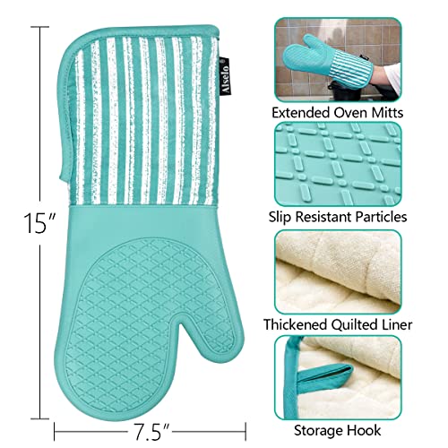 Extra Long Silicone Oven Mitts - Heat Resistant Kitchen Gloves, Set of 2