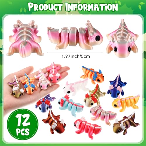 12 Pcs Articulated Axolotl Fidget Toys, 3D Printed Flexible Animal Figures