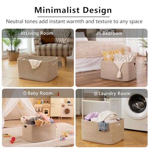 Large Woven Cotton Rope Blanket Basket 75L Storage for Living Room