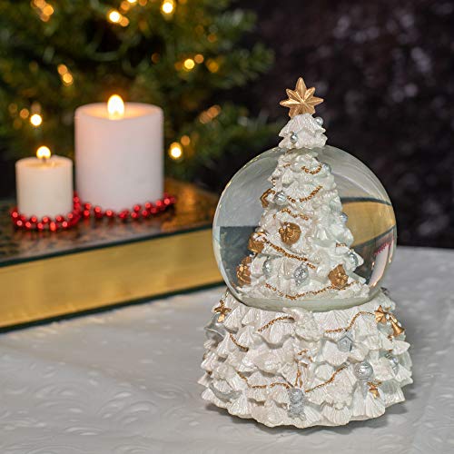Revolving Christmas Tree Musical Snow Globe - 100mm Wind-Up Holiday Decor