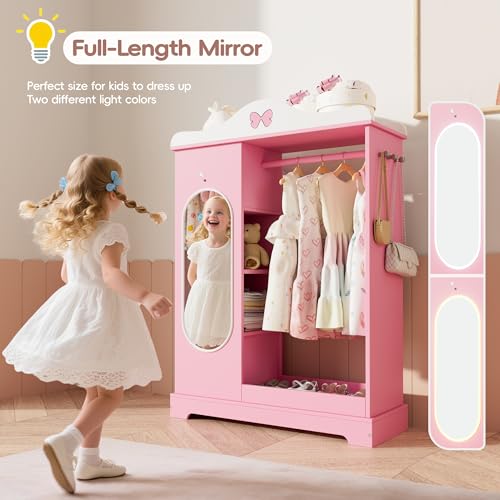 Kids Wardrobe and Jewelry Armoire with Mirror and Storage Organizer