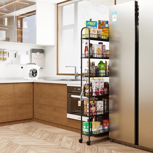 Slim 6-Tier Rolling Storage Cart, 6-Inch Narrow Metal Utility Cart on Wheels
