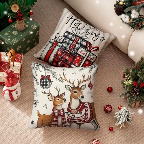 Aursaos Gray Striped Christmas Pillow Covers 18x18 Set of 4 - Holiday Decor