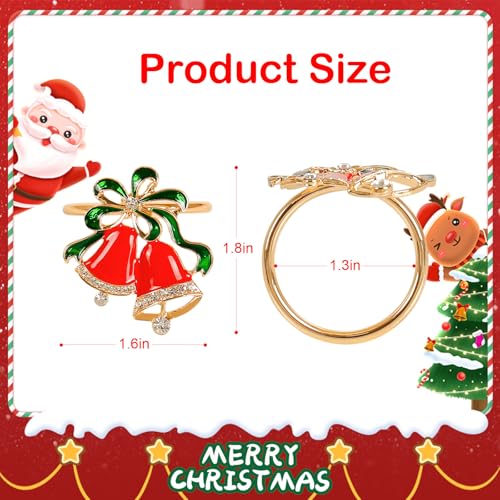 FEKIDO Christmas Jingle Bell Napkin Rings Set of 6 - Festive Red Metal with Green Ribbon for Holiday Table Decor