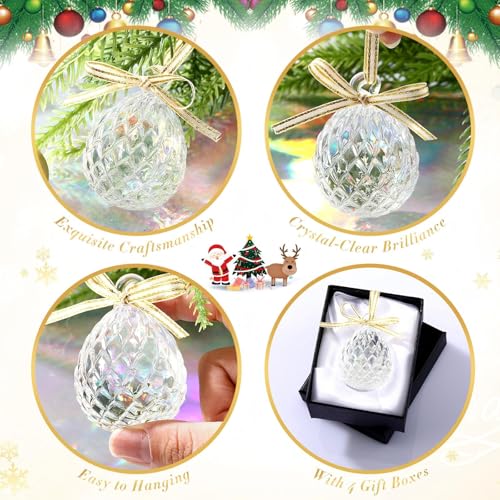 CroBlissful 4-Pack Crystal Pinecone Christmas Ornaments 1.97" Glass Holiday Decor