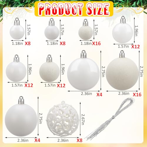 Yunsailing 100 Pcs Christmas Ball Ornaments Baubles - White (3 Sizes) Matte/Shiny/Hollow/Glitter