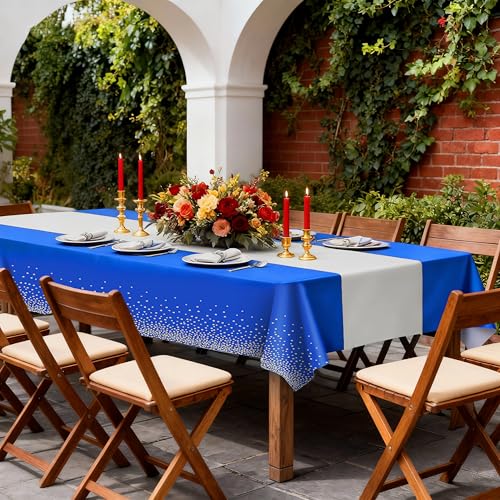 Ammbeetty Blue & Silver 6-Pack Disposable Table Cloths, 54 x 108 in Rectangular Party Cover