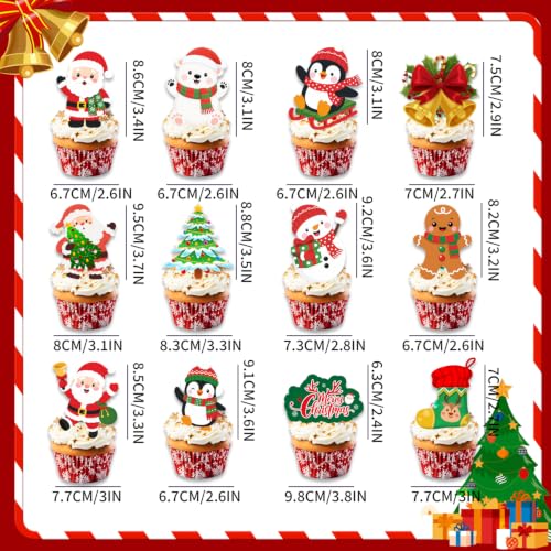 60pcs Christmas Cupcake Toppers for Holiday Baking Decorations