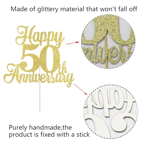 Gold Glitter 50th Anniversary Cake Topper | Happy Birthday Decoration