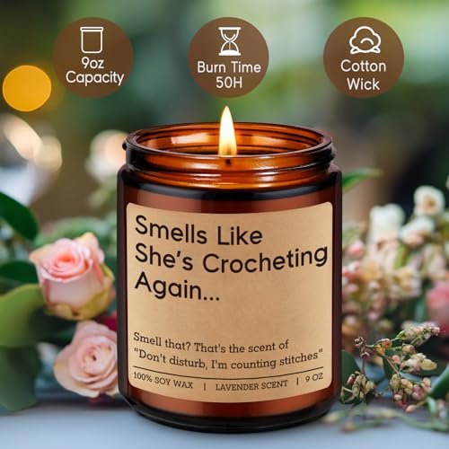 Fairy's Gift Crochet Candle - Lavender Scented Knitting & Crocheting Gift for Women