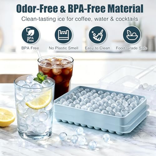Mini Pebble Ice Cube Trays with Lid and Storage Bin - 2 Pack with Scoop