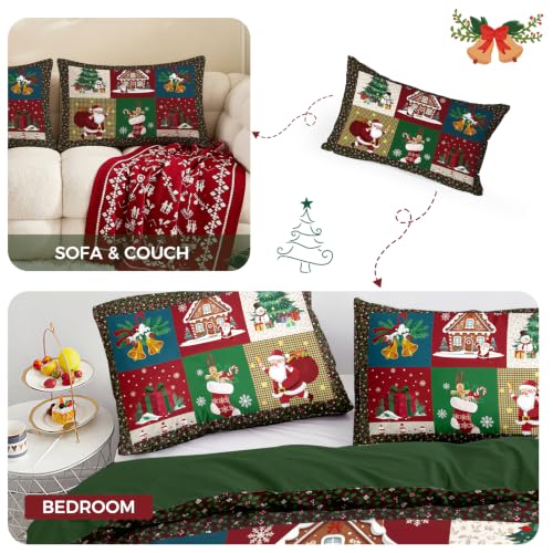 Luxudecor Christmas Patchwork Pillowcases Set of 2 20x28 Inches Red & Green