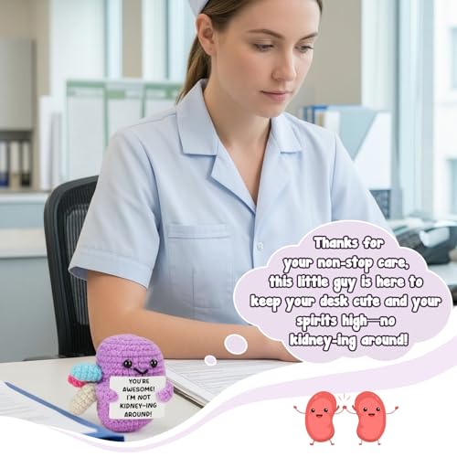 Handmade Crochet Kidney Plushie with You’re Awesome Sign Nurse Gift