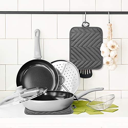 5-Pack Cotton Pocket Pot Holders - Heat Resistant Kitchen Hot Pads, Grey