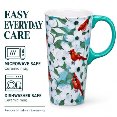 Topadorn 17oz Cardinal Dogwood Mug with Teal Handle & Lid - Redbird & Flower