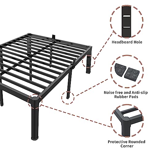 14-Inch Queen Metal Bed Frame with Rounded Corners & Under-Bed Storage