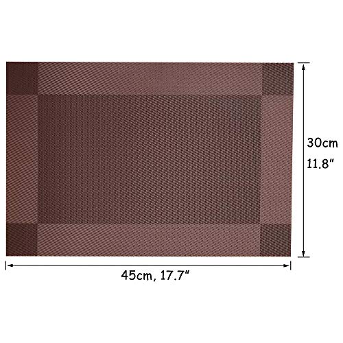 Heat-Resistant Vinyl Table Placemats - 18" x 12" Brown, Set of 6