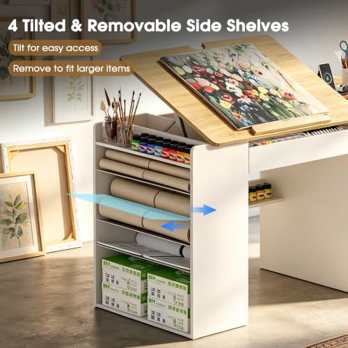 Adjustable Drafting Table with Storage Shelves & Built-In Charging Station