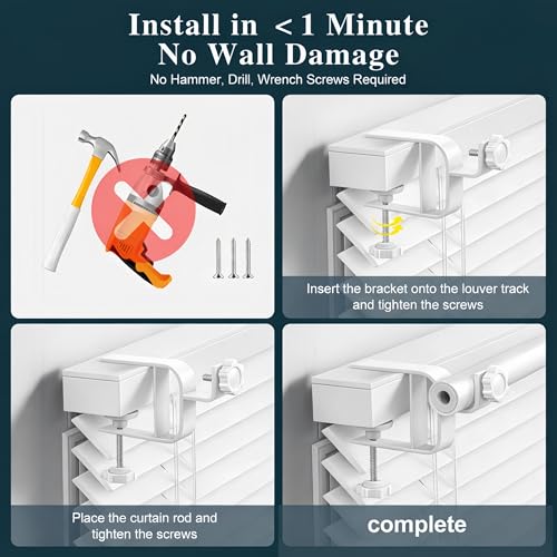 No Drill Curtain Rod Brackets for Blind Headrails, Adjustable 2-Pack
