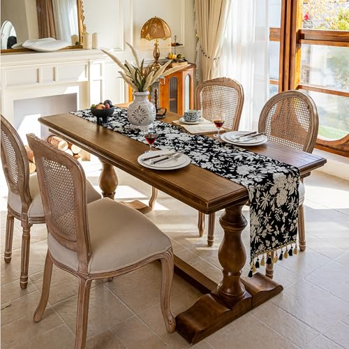 Fall Chenille Table Runner 14 x 95 Inch – 3D Jacquard with Tassels,
