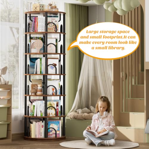 6-Tier Rotating Bookshelf, 360° Spinning Tower Bookcase for Small Spaces