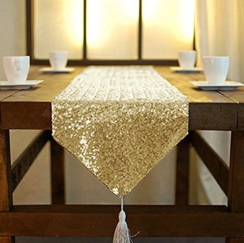 ShinyBeauty Gold Table Runner 90 Inches Long Sequin for Party Baby