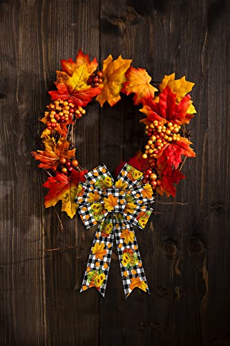 2-Pack Fall Wreath Bows - Black & White Buffalo Plaid Decor for Front Door