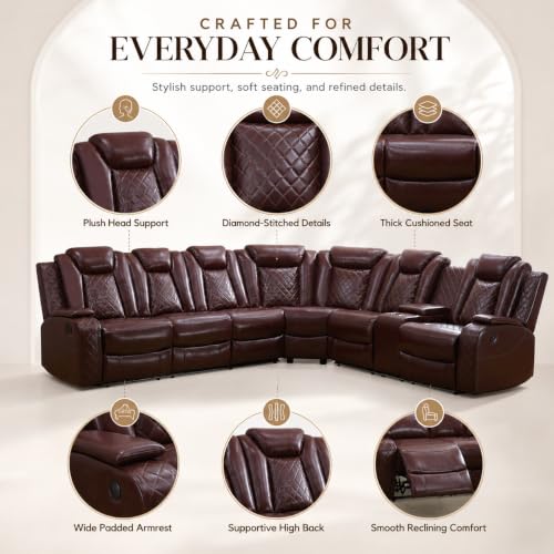 Daydo Sempli Red Power Reclining Sectional Sofa with LED Lights & Cup Holders