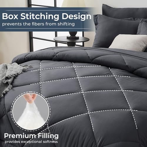 HEVUMYI 7-Piece Queen Comforter Set Dark Gray Reversible Bed in a Bag