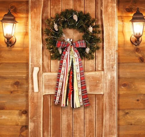 Vickasi Christmas Red Plaid Wreath Bows for Front Door, Xmas Trees, Variation C