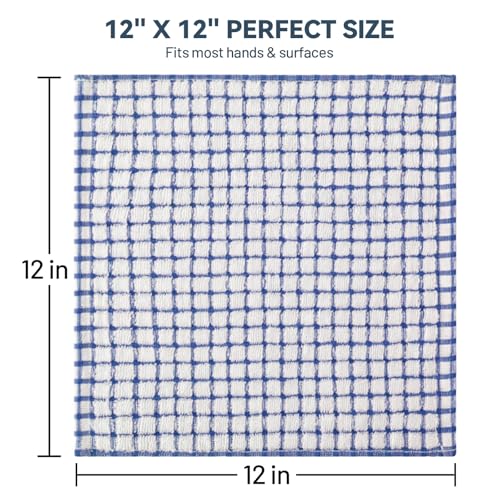 12-Pack 100% Cotton Kitchen Dish Cloths, 12x12 Inch Absorbent Terry Towels