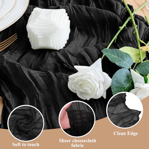 12 Pack Black Cheesecloth Table Runner 10FT Boho Gauze for Wedding & Party