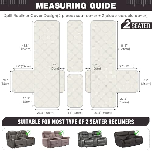 Waterproof Loveseat Recliner Cover with Center Console - 2 Seater