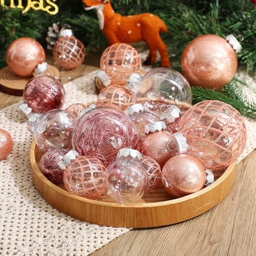 Civaner Rose Gold Christmas Ornament Set - 43 Shatterproof Plastic Balls, Holiday Decor