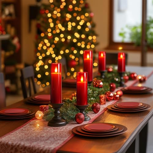 Amagic Red & Warm Yellow Flameless LED Pillar Candles with Remote Timer (5-Pack)