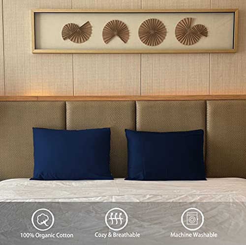 100% Cotton Pillowcase Set, Standard Size 20x26, Navy Blue Zipper Closure