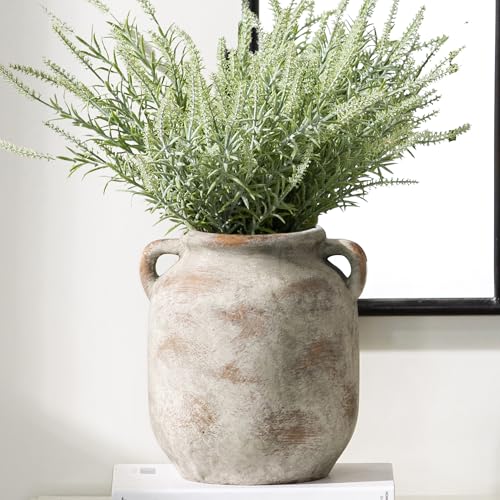 Ceramic Flower Vase - 7.6" Rustic Farmhouse Decorative Table Centerpiece