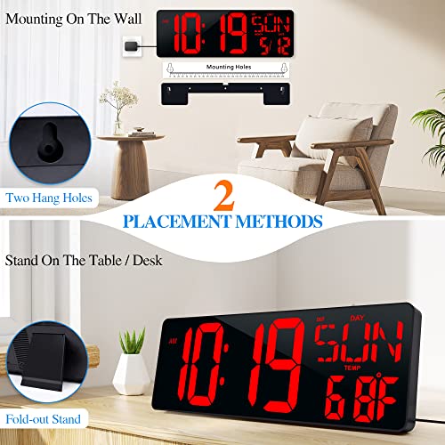 17.2-Inch Large Digital Wall Clock with Remote Control and LED Display