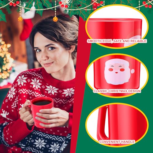 Santa Claus Face Plastic Christmas Mugs Set of 12 with Handles - Festive Holiday Drinkware