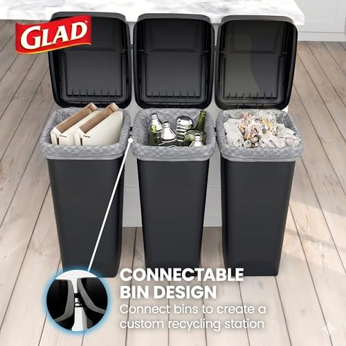 12 Gallon Trash Can with Swing Top Lid, Black Kitchen Waste Bin
