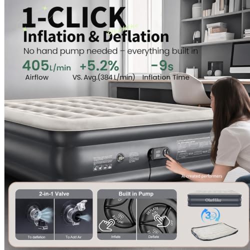 Queen Air Mattress with Built-In Pump, 18-Inch Raised Inflatable Bed